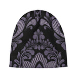Black And Purple Damask Pattern Print Beanie