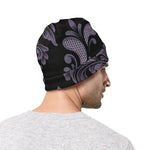 Black And Purple Damask Pattern Print Beanie