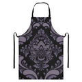 Black And Purple Damask Pattern Print Bib Apron With Pocket