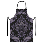Black And Purple Damask Pattern Print Bib Apron With Pocket