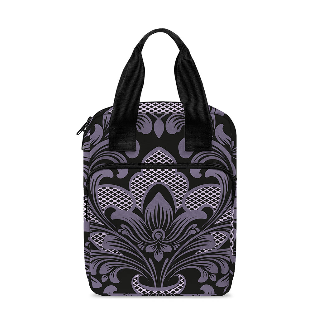 Black And Purple Damask Pattern Print Bible Tote Bag
