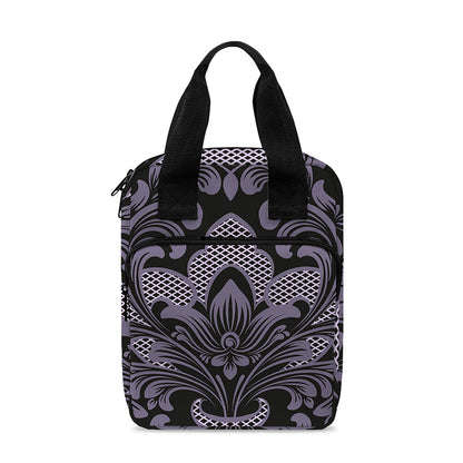 Black And Purple Damask Pattern Print Bible Tote Bag