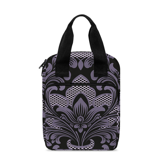 Black And Purple Damask Pattern Print Bible Tote Bag