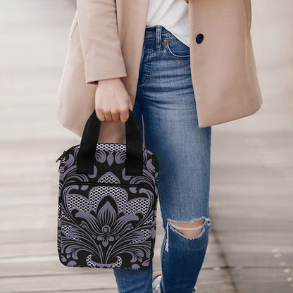 Black And Purple Damask Pattern Print Bible Tote Bag