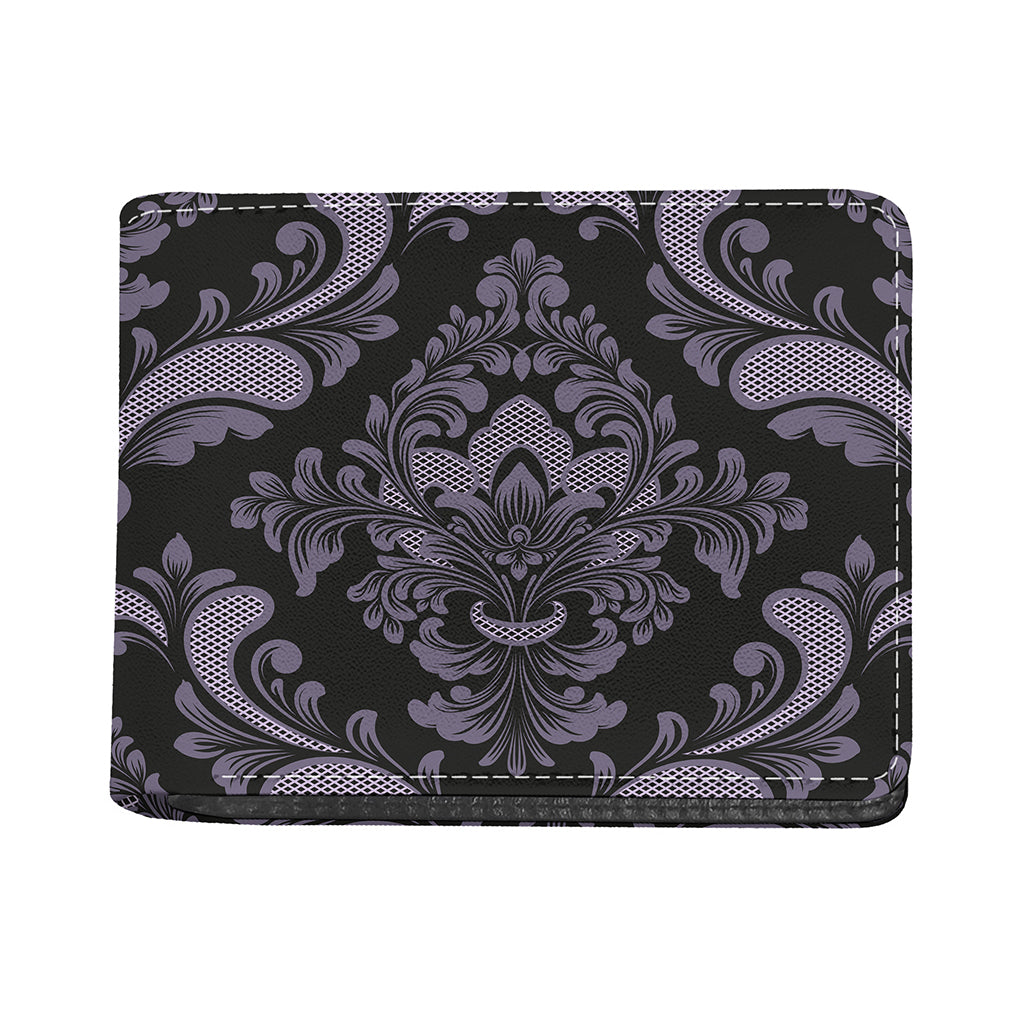 Black And Purple Damask Pattern Print Bifold Wallet