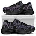 Black And Purple Damask Pattern Print Black Chunky Shoes