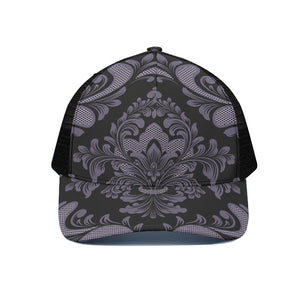 Black And Purple Damask Pattern Print Black Mesh Trucker Cap