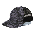 Black And Purple Damask Pattern Print Black Mesh Trucker Cap