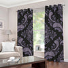 Black And Purple Damask Pattern Print Blackout Grommet Curtains