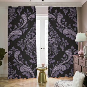 Black And Purple Damask Pattern Print Blackout Pencil Pleat Curtains