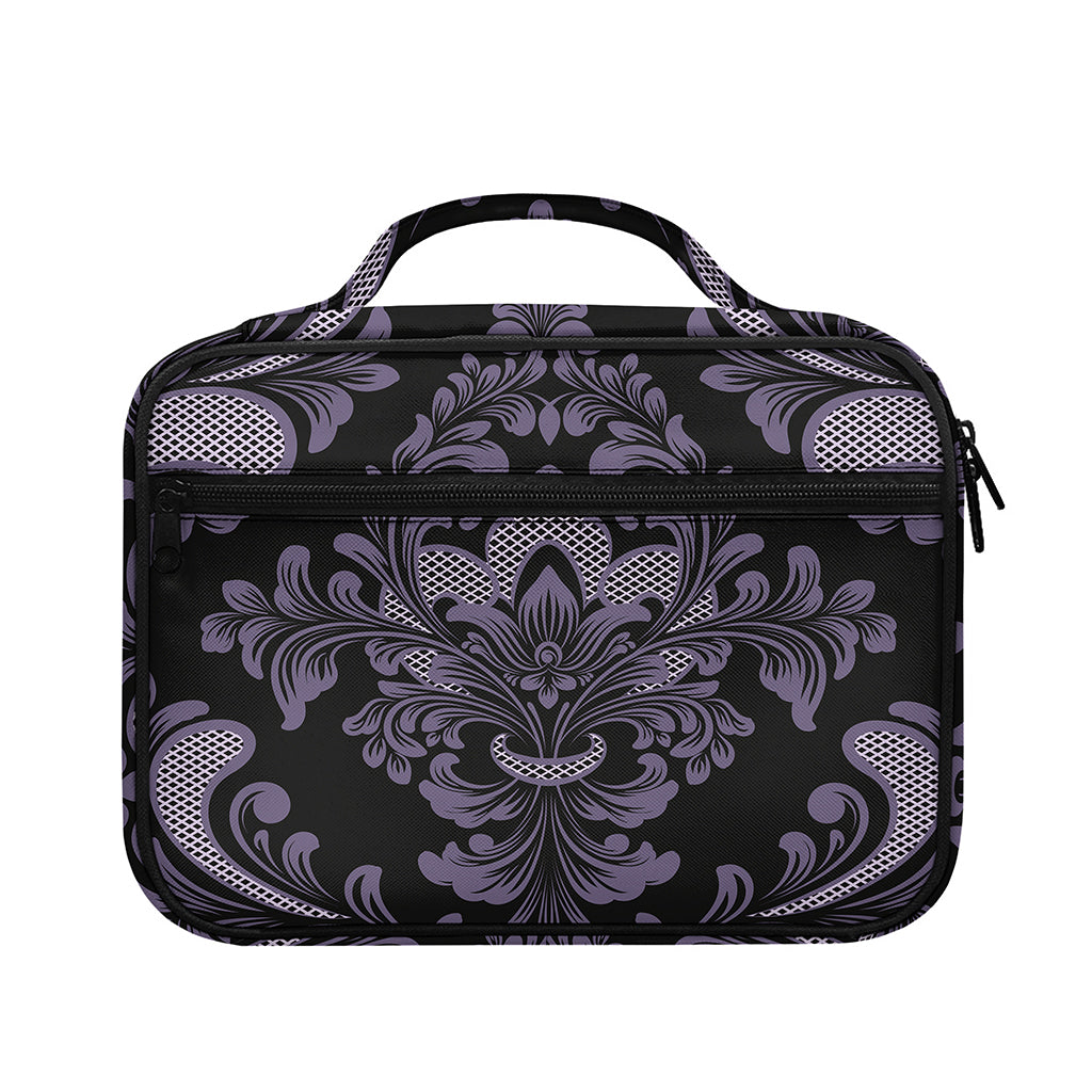 Black And Purple Damask Pattern Print Briefcase Bible Bag