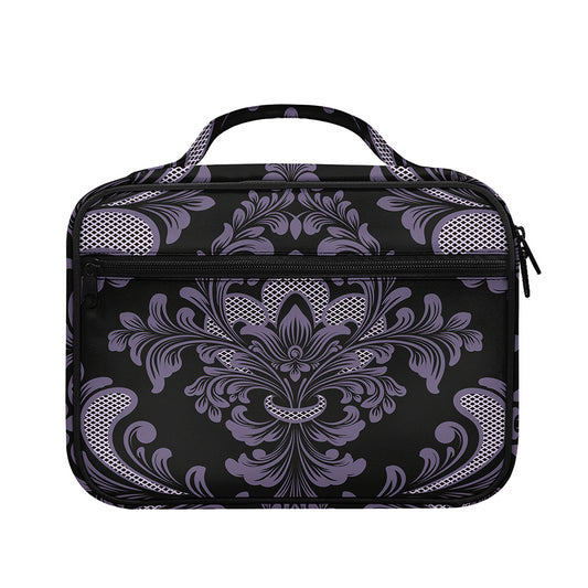 Black And Purple Damask Pattern Print Briefcase Bible Bag