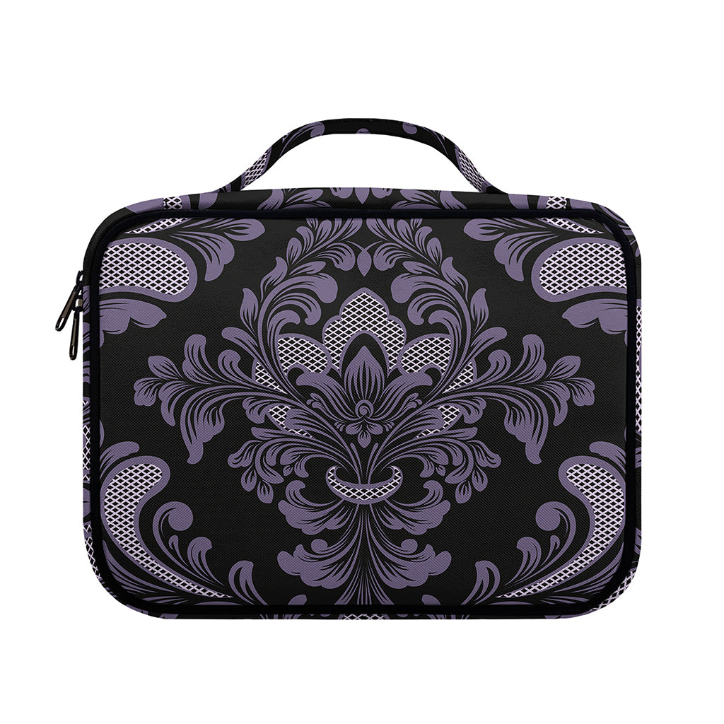Black And Purple Damask Pattern Print Briefcase Bible Bag