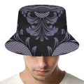 Black And Purple Damask Pattern Print Bucket Hat
