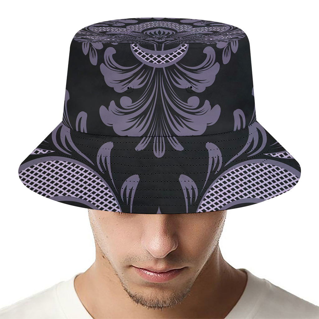 Black And Purple Damask Pattern Print Bucket Hat