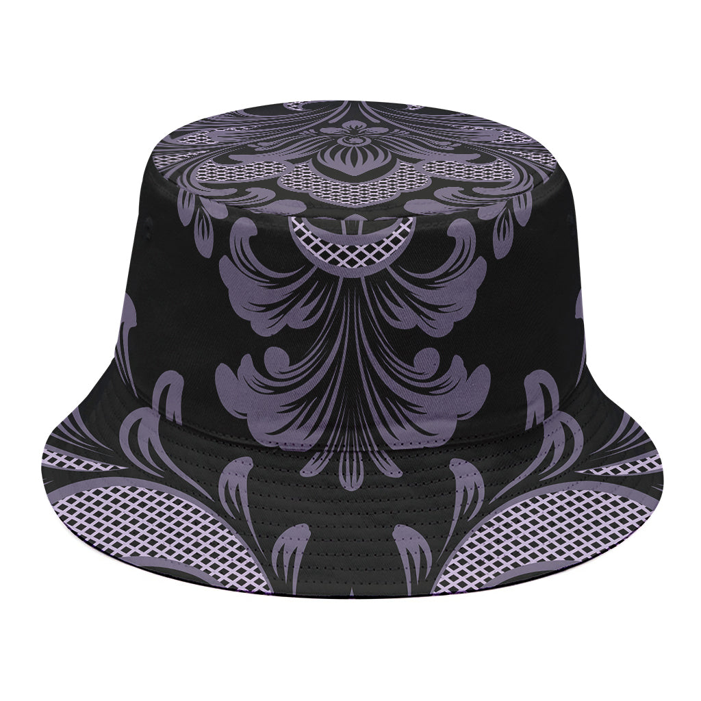 Black And Purple Damask Pattern Print Bucket Hat