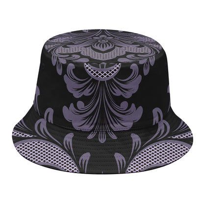 Black And Purple Damask Pattern Print Bucket Hat