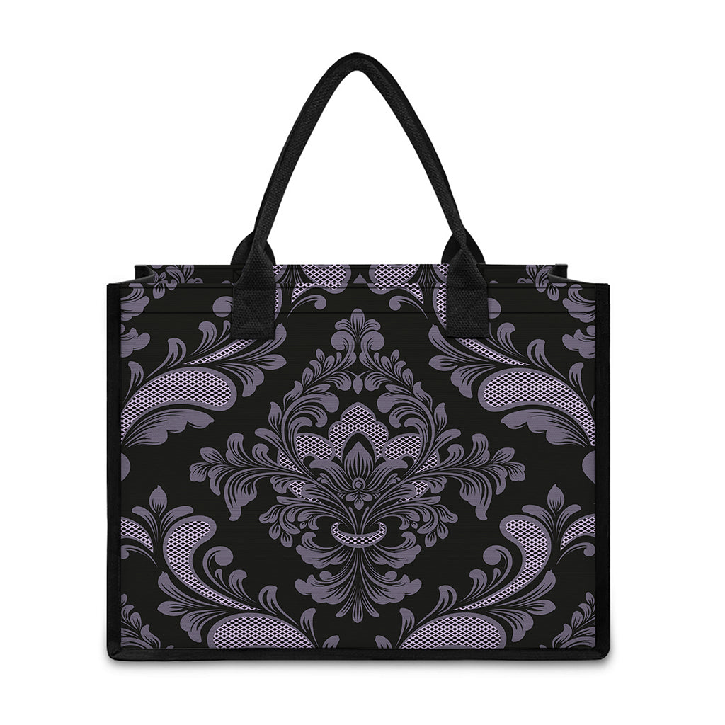 Black And Purple Damask Pattern Print Canvas Tote Bag
