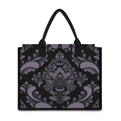 Black And Purple Damask Pattern Print Canvas Tote Bag