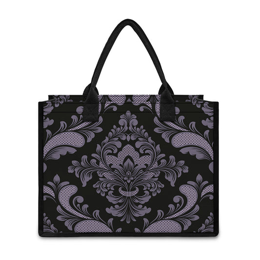 Black And Purple Damask Pattern Print Canvas Tote Bag