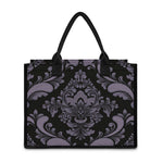 Black And Purple Damask Pattern Print Canvas Tote Bag