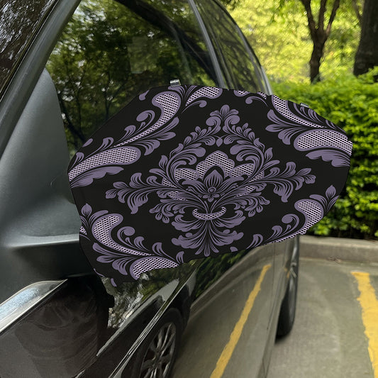Black And Purple Damask Pattern Print Car Side Mirror Covers