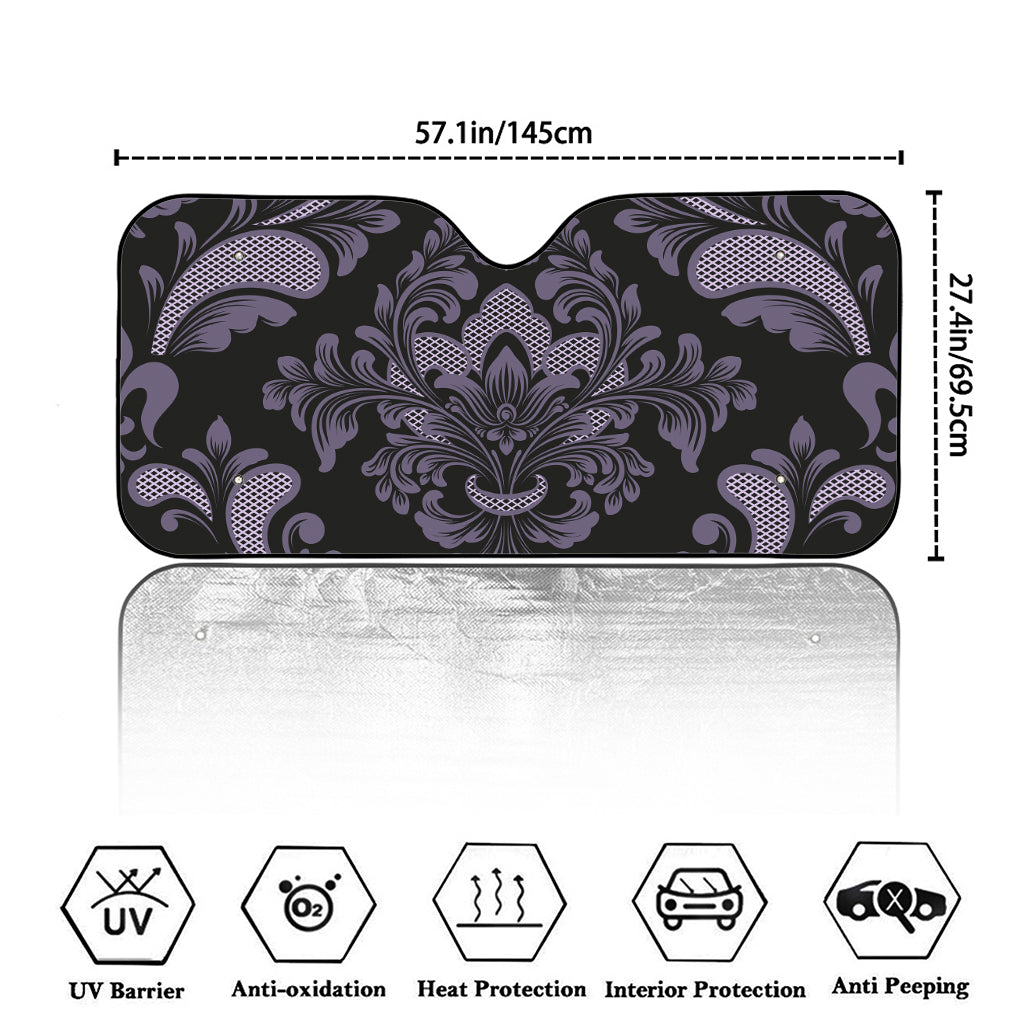 Black And Purple Damask Pattern Print Car Windshield Sun Shade