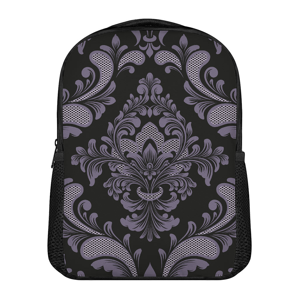 Black And Purple Damask Pattern Print Casual Backpack