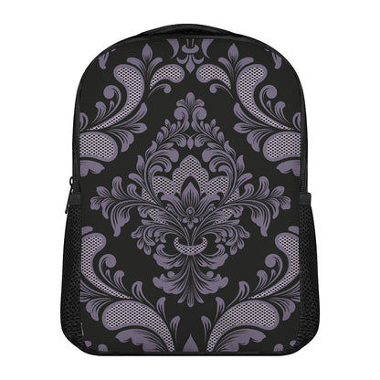 Black And Purple Damask Pattern Print Casual Backpack