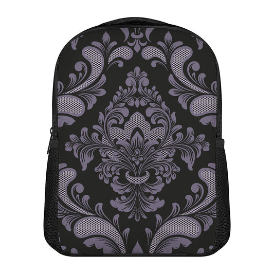Black And Purple Damask Pattern Print Casual Backpack