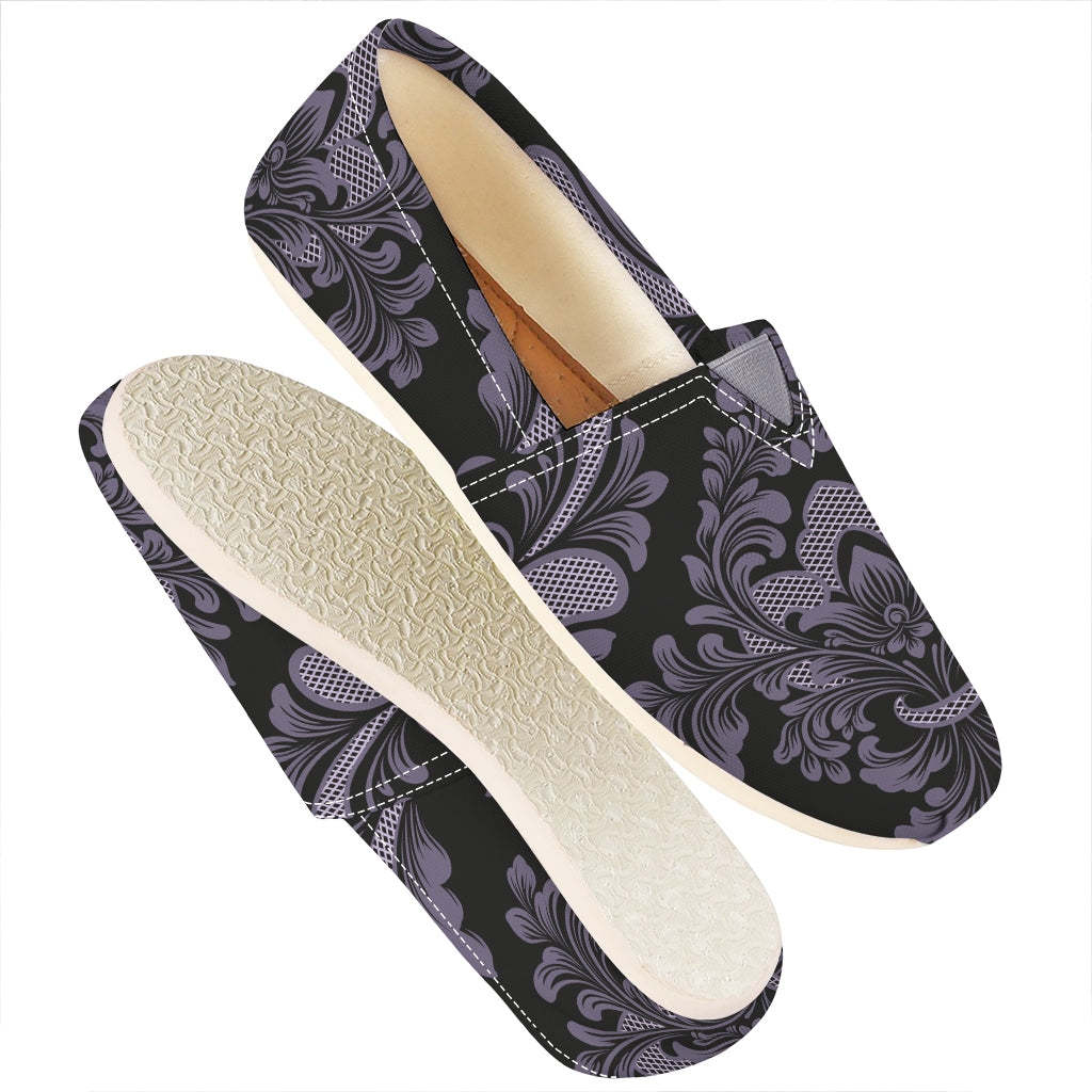 Black And Purple Damask Pattern Print Casual Shoes