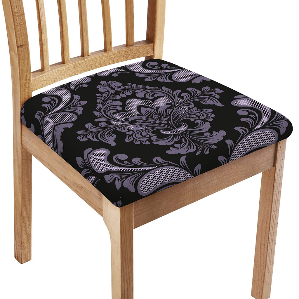 Black And Purple Damask Pattern Print Chair Cushion Cover