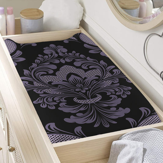 Black And Purple Damask Pattern Print Changing Pad Cover