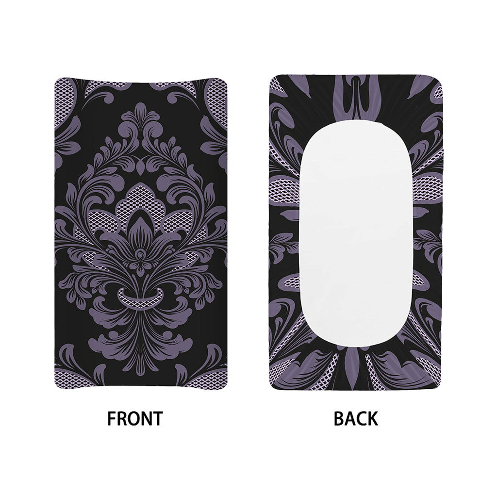 Black And Purple Damask Pattern Print Changing Pad Cover