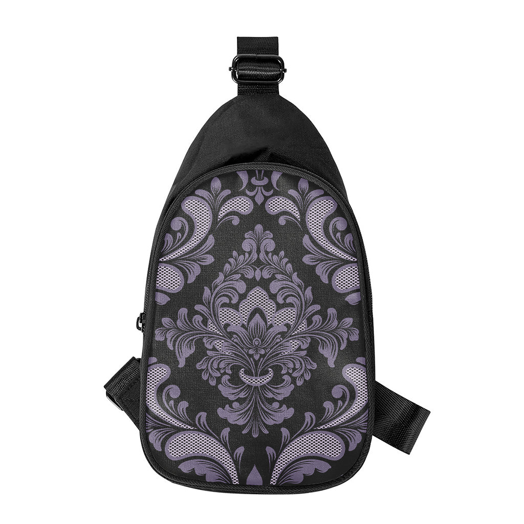 Black And Purple Damask Pattern Print Chest Bag