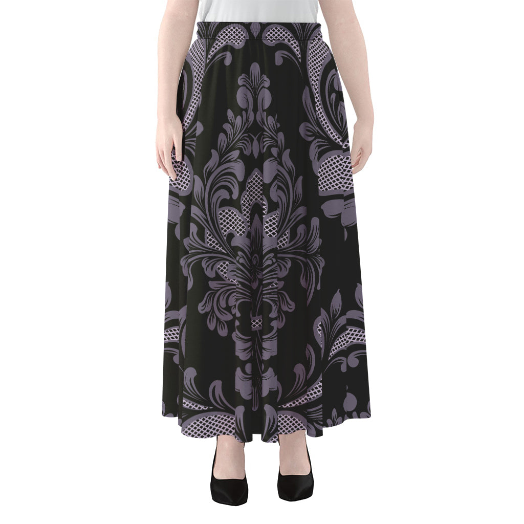 Black And Purple Damask Pattern Print Chiffon Maxi Skirt