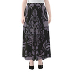 Black And Purple Damask Pattern Print Chiffon Maxi Skirt