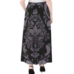 Black And Purple Damask Pattern Print Chiffon Maxi Skirt