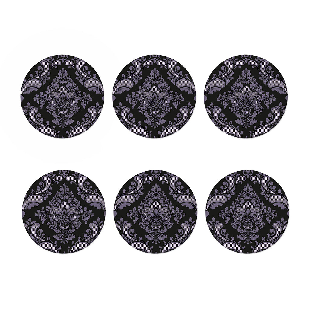 Black And Purple Damask Pattern Print Coaster Set
