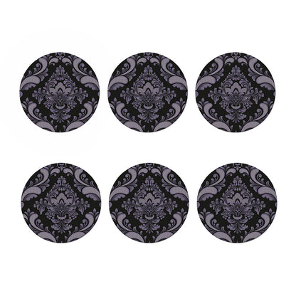 Black And Purple Damask Pattern Print Coaster Set