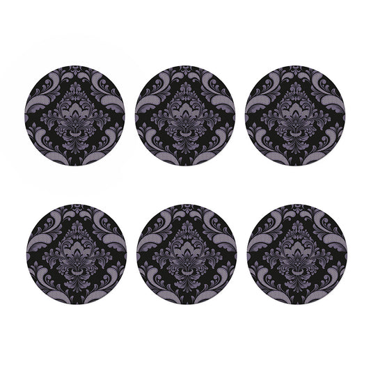 Black And Purple Damask Pattern Print Coaster Set