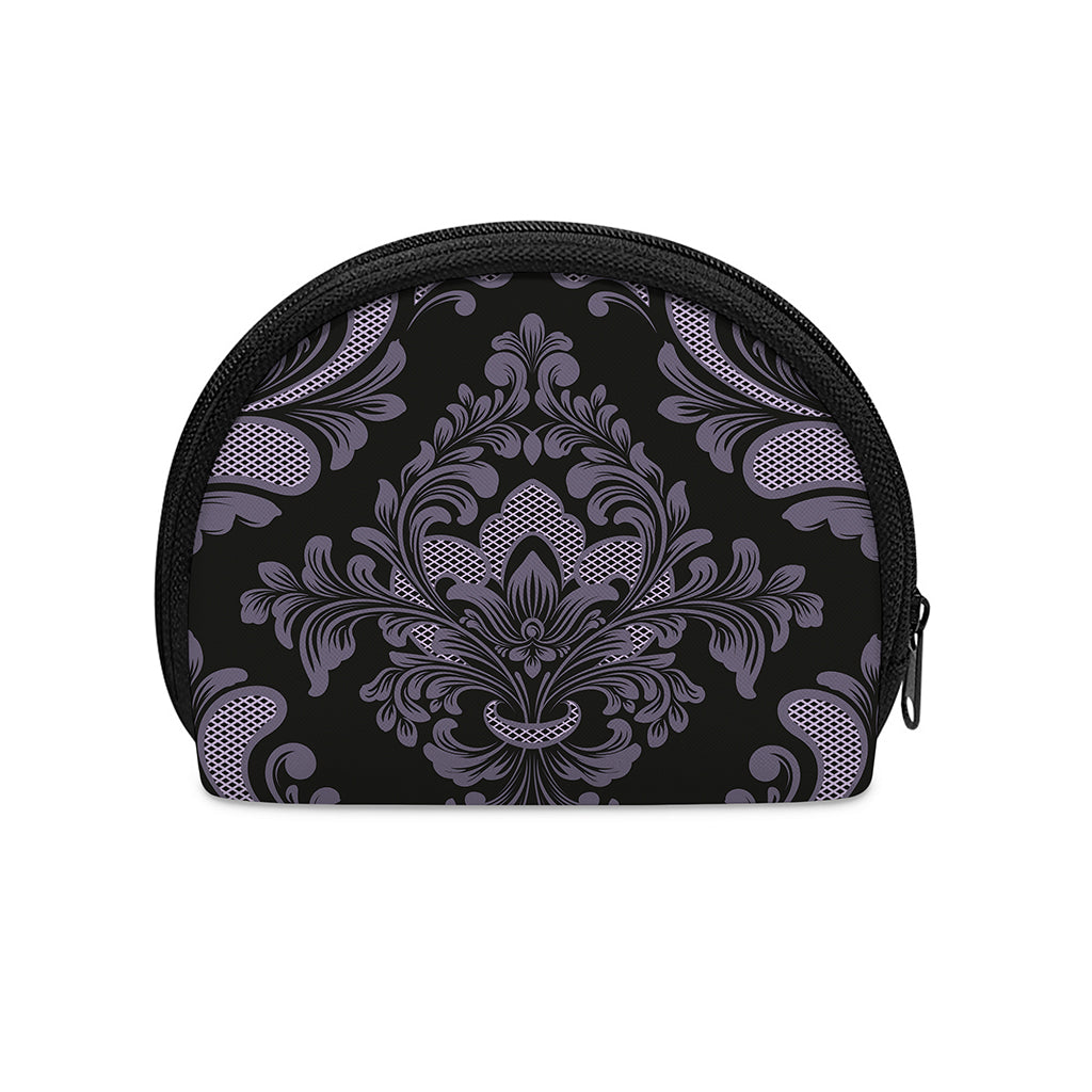 Black And Purple Damask Pattern Print Coin Purse