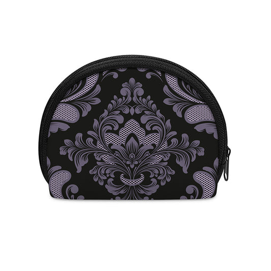 Black And Purple Damask Pattern Print Coin Purse