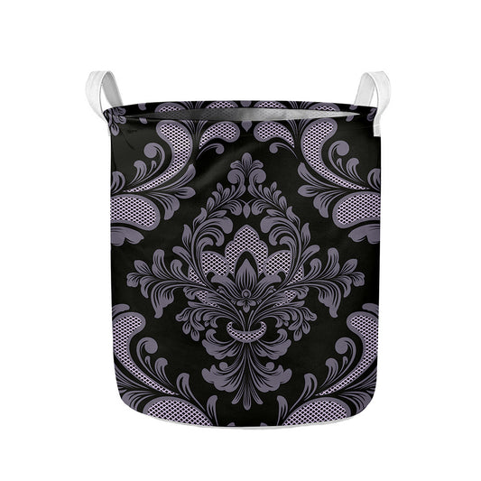 Black And Purple Damask Pattern Print Collapsible Laundry Basket