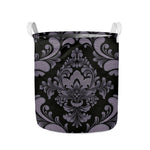 Black And Purple Damask Pattern Print Collapsible Laundry Basket