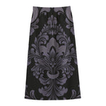 Black And Purple Damask Pattern Print Cotton Front Slit Maxi Skirt