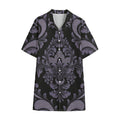 Black And Purple Damask Pattern Print Cotton Hawaiian Shirt