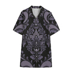 Black And Purple Damask Pattern Print Cotton Hawaiian Shirt