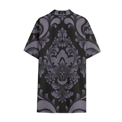 Black And Purple Damask Pattern Print Cotton Hawaiian Shirt
