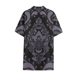 Black And Purple Damask Pattern Print Cotton Hawaiian Shirt